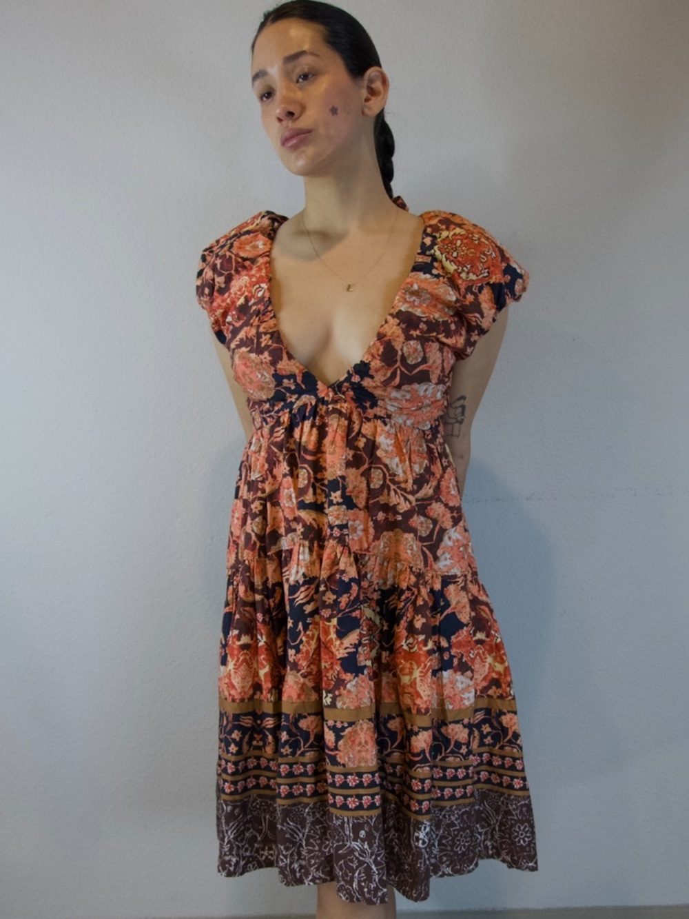Anthropologie Somerset Mini Dress in Orange Floral Boteh Print